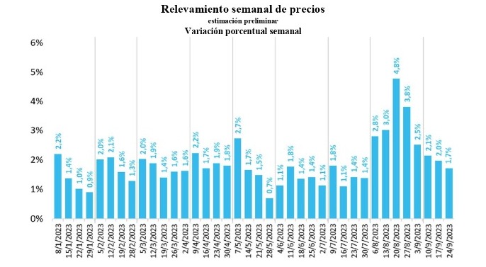 Gráfico exhibido en el informe de la Secretaría de Política Económica sobre inflación semanal.