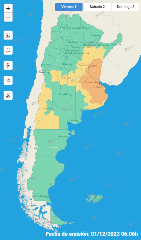 Mapa de alertas del SMN. - Lluvia.