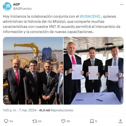 El tuit de AGP sobre la Hidrovía del Paraná