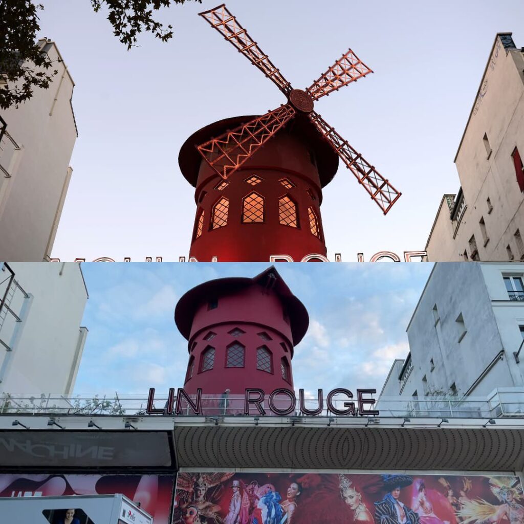 Moulin Rouge antes y después del derrumbe.